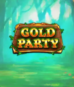 Step into the magical forest of Gold Party slot by Pragmatic Play, showcasing a rustically styled wooden sign decorated with golden letters. The background features a misty green forest that adds a touch of enchantment to the slot's theme. Great for fans of enchanted forest settings, offering a whimsical gaming experience. 